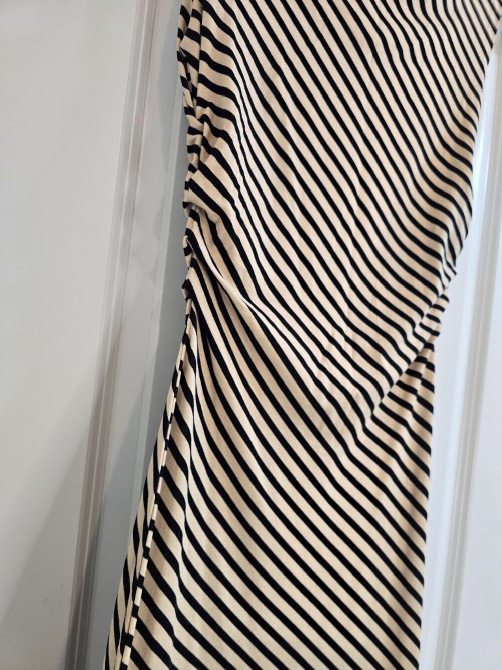 H&M Striped Gathered Bodycon Dress - Light Beige and Black Stripes - Picture 5 of 11